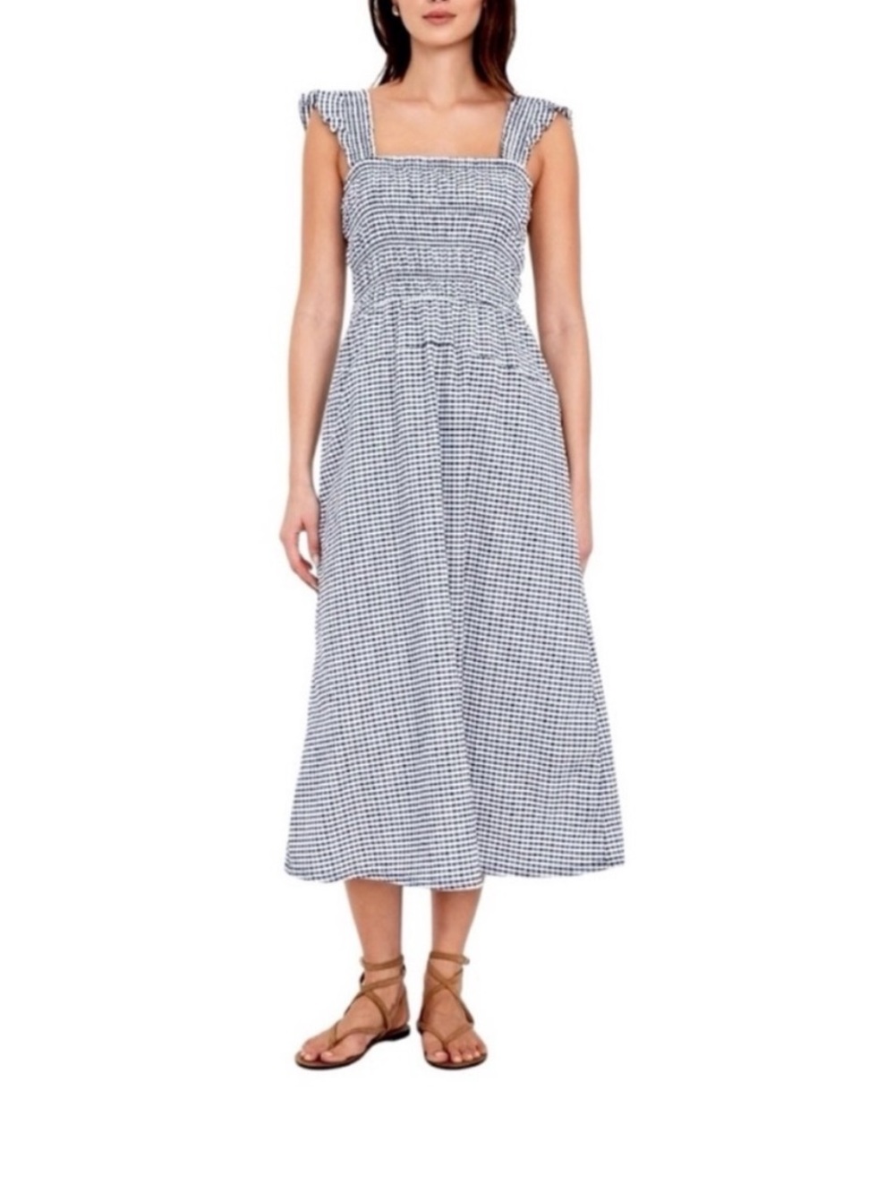 Old Navy Blue and White Gingham Midi Dress